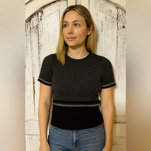 Ann Taylor Black and Gray Ribbed Knit Wool Top Size S